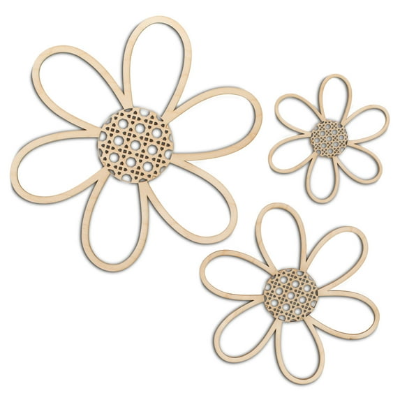 Rattan Daisy Wall Decor 12-inch, Pack of 5 Wooden Flower Wall Decor for Nursery Decor for Girls and Floral Home/Party Decor, by Woodpeckers