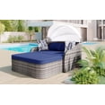 thumbnail image 1 of Rattan Daybed with Canopy, Outdoor Double Chaise Lounge Sofa, Wicker Furniture Outdoor Sunbed Patio Seating Set with Cushions for Backyard Poolside Deck, Blue, 1 of 10
