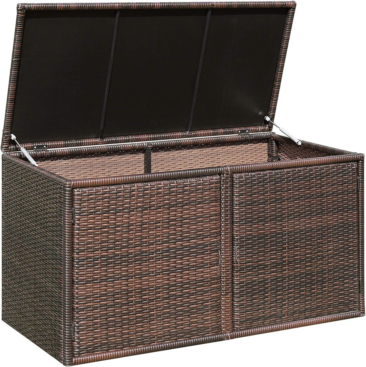 Rattan Deck Box 88 Gallon Wicker Storage Box W/Separate Storage Shelf