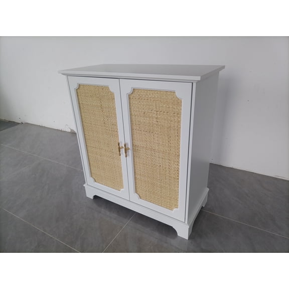 Rattan Decorated Buffet Storage Cabinet with Large Storage Space, Multifunctional Sideboard for Living Room, Kitchen, Entryway, Eco-Friendly Surface, Durable Construction and Easy Assembly