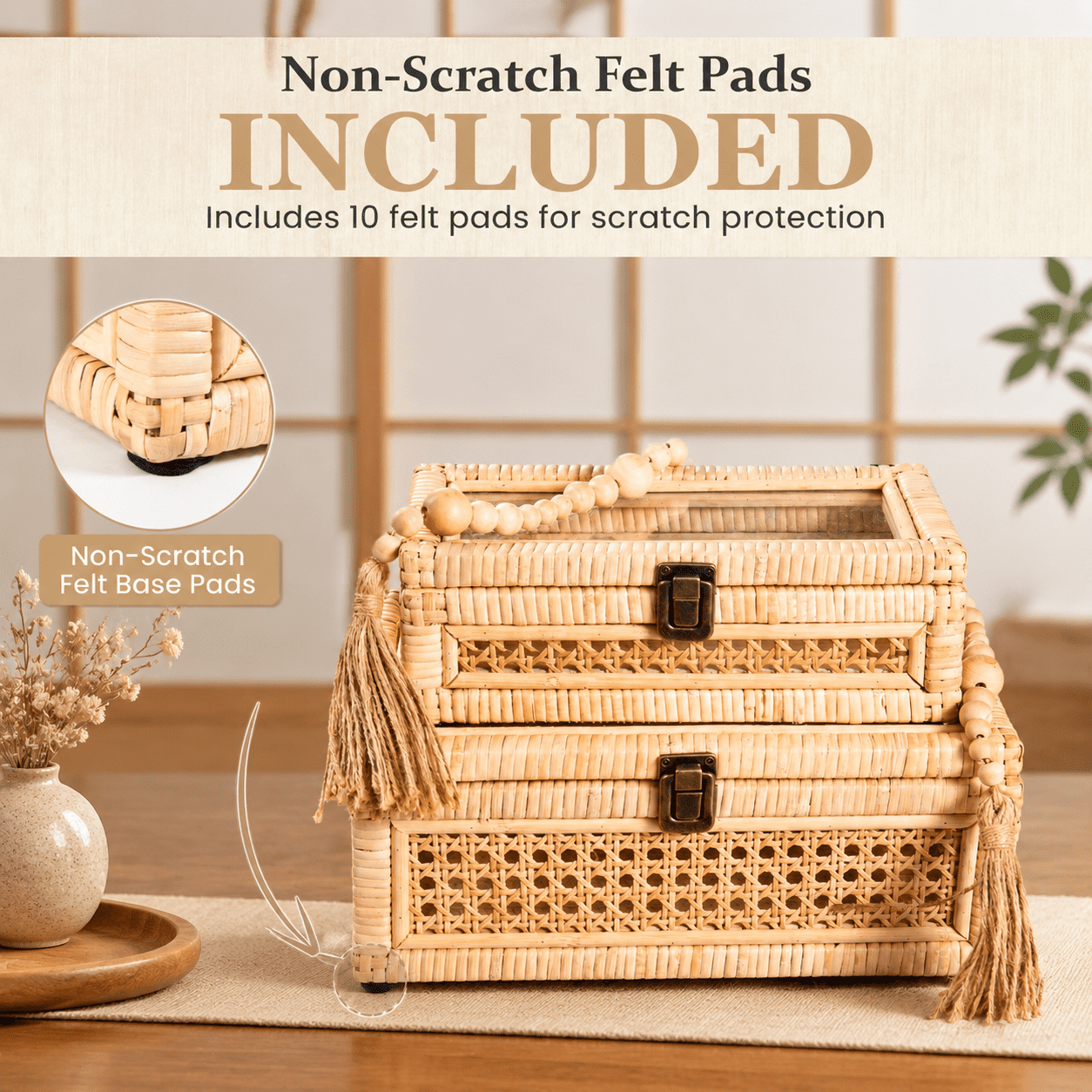 Rattan Decorative Box with Lid and Lock, Default Color, Boho Home ...
