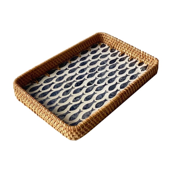 Rattan Decorative Tray – Seashell Organizer | Living Room Storage, Picnic Serving, Sum Dried Fruit, Coffee Table Use | 21x31x3cm | Lightweight, Portable