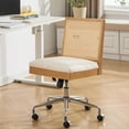 thumbnail image 1 of Rattan Desk Chair Linen Fabric Upholstered Computer Office Chair, 360° Swivel Work Chair with Wheels Comfortable Armless Chair for Home Office Study Studio, Beige, 1 of 6