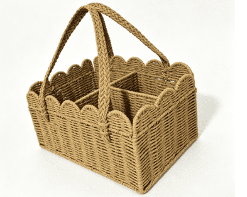 Rattan Diaper Caddy, Woven Paper Rope Storage Basket with Removable Divider, Portable Car Organizer, Newborn Shower Gift