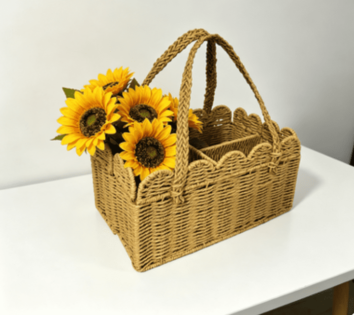 Rattan Diaper Caddy, Woven Paper Rope Storage Basket with Removable Divider, Portable Car Organizer, Newborn Shower Gift