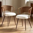 thumbnail image 1 of Dining Chairs Set of 2, Farmhouse Rattan Dining Room Chairs, Wingback Upholstered Kitchen Chairs Set of 2 with Cane Back & Metal Legs, Dark Walnut, 1 of 8