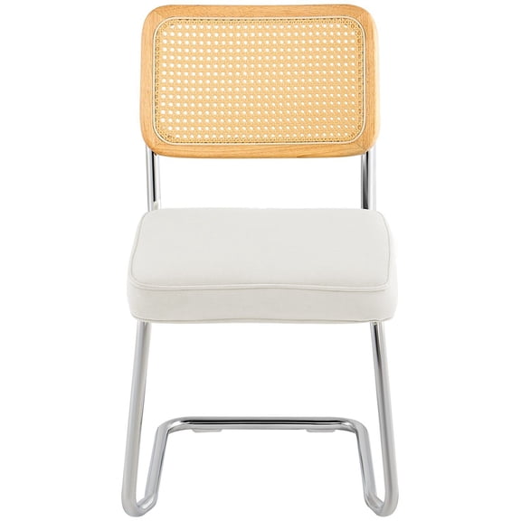 Rattan Dining Chairs Set of 2, Mid-Century Modern Upholstered Velvet Accent Chairs with Woven Rattan Back, 18.1 Inch Retro Kitchen Dining Room Chairs for Living Room, Bedroom, Office