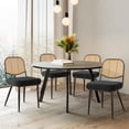 thumbnail image 1 of Rattan Dining Chairs Set of 4 [3.15" Thick Comfy Cushion] Modern Boucle Upholstered Kitchen Dining Room Chairs Dining Chairs with Metal Legs Makeup Vanity Chair, Black, 1 of 8