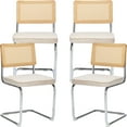 thumbnail image 1 of Rattan Dining Chairs Set of 4, Beige Velvet Upholstered Kitchen & Dining Room Chairs Set of 4, Kitchen Table Chairs Set of 4, Sillas de Comedor, Cane Back, Chrome Metal Frame (Beige, 4 Pcs), 1 of 12