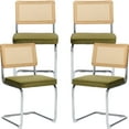 thumbnail image 1 of Rattan Dining Chairs Set of 4, Green Velvet Upholstered Kitchen & Dining Room Chairs Set of 4, Kitchen Table Chairs Set of 4, Sillas de Comedor, Cane Back, Chrome Metal Frame (Green, 4 Pcs), 1 of 12