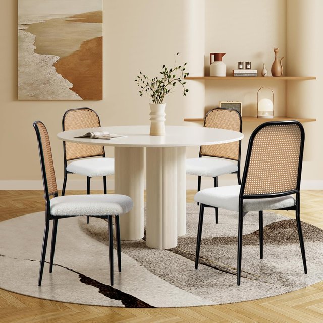 JS Space Mid Century Modern Dining Chairs Set Of 6 – Upholstered Farmhouse Chairs With Solid Wood Legs