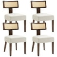 thumbnail image 1 of Rattan Dining Chairs Set of 4, Modern Kitchen Dining Room Chair with Curved Cane Back & Hardwood Frame in Walnut Finish, Cream Linen Upholstered, 1 of 6