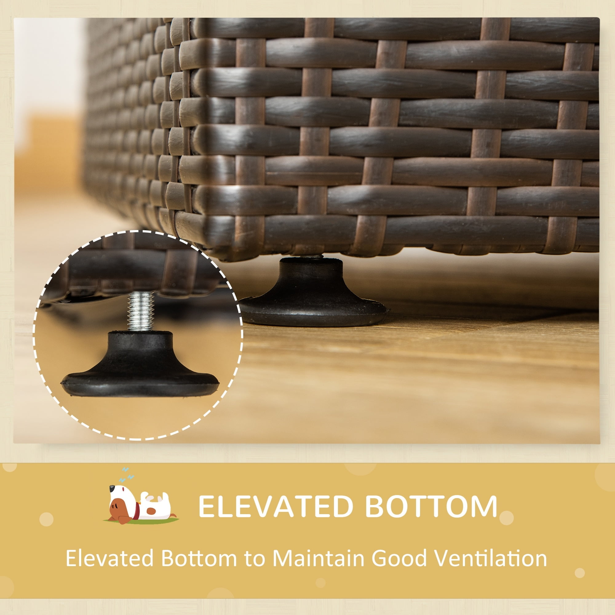 Small Elevated Brown Rattan Outdoor Dog Bed with Cushion