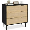 thumbnail image 1 of Rattan Dresser for Bedroom 3 Drawer Boho Dresser for Closet, Rattan Chest of Drawers Modern Natural Wood for Kids Bedroom, Living Room, Nursery, Hallway, Entryway, Black, 1 of 7