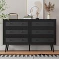 thumbnail image 1 of Rattan Dresser for Bedroom, Black 6 Drawer Dressers & Chest of Drawers, Natural Boho Dresser with Handles Wood Storage Organizer Modern Dressers for Closet, Hallway, Office, 1 of 13