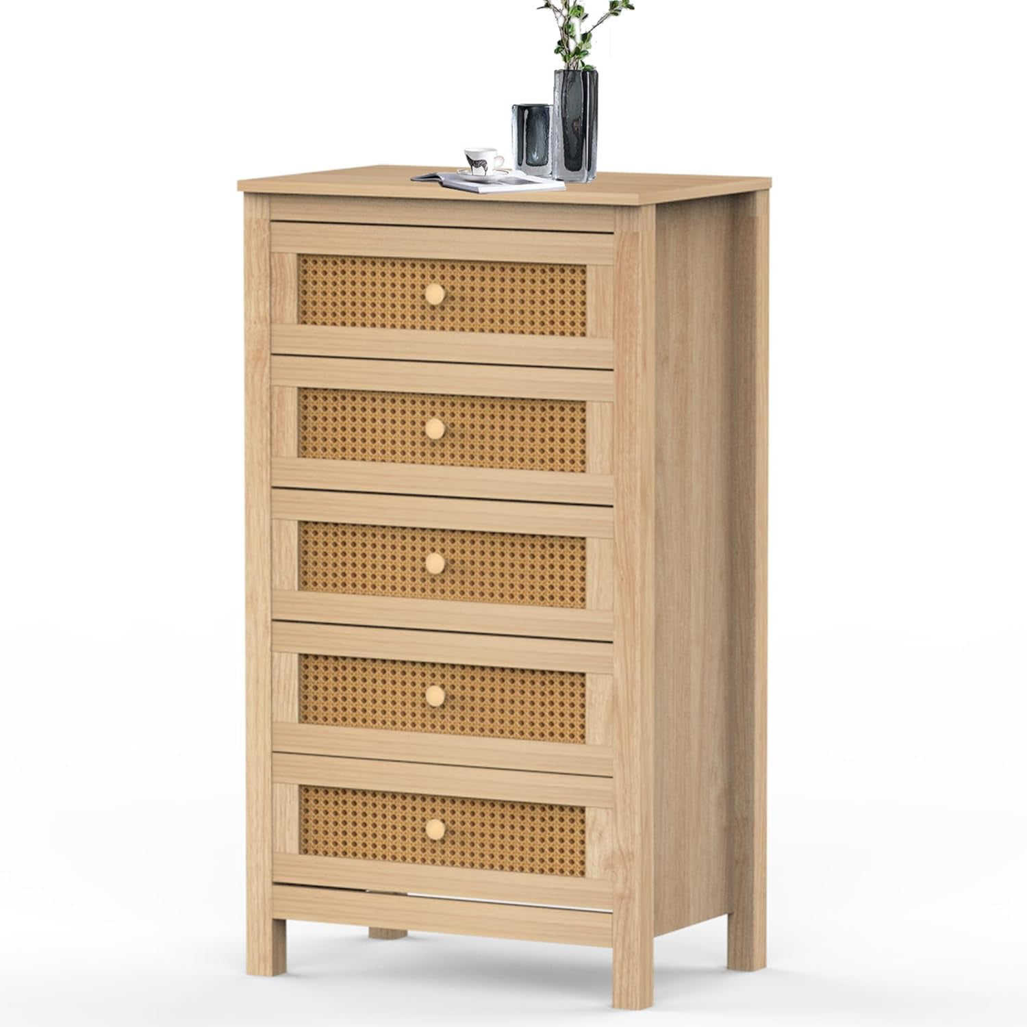 Rattan Dresser for Bedroom, Boho 5 Drawer Dresser with Rattan Drawers — free download