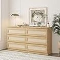 thumbnail image 1 of Rattan Dresser for Bedroom, Modern 6 Drawer Double Dresser with Anti-Tip Kit, Wood Storage Wide Chest of Drawers for Bedroom, Living Room, Hallway, Natural, 1 of 7