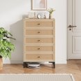 thumbnail image 1 of Rattan Dresser for Bedroom, Modern 5 Drawer Double Dresser with Black Handles, Wood Storage Chest of Drawers fo Bedroom,Living Room,Hallway (Natural), 1 of 9