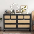 thumbnail image 1 of Rattan Dresser for Bedroom, Wooden Dresser Chest of Drawers, 6 Drawer Wide Dresser, 1 of 7