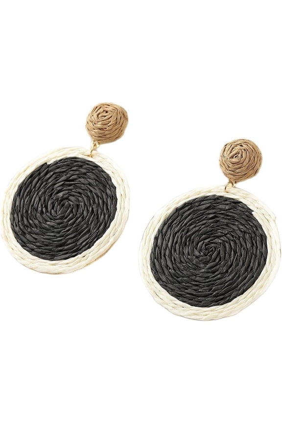 Rattan Earrings Boho Summer Beach Hand Woven Round Rattan Plaited Articles Drop Earrings for Women Handmade Rattan Ball Disc Dangle Earrings Vacation Accessory Gifts