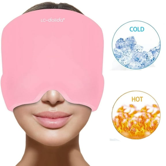 Headache Migraine Relief Cap,Gel Hot Cold Therapy Migraine Relief Cap,Comfortable & Strechable Ice Pack Eye Mask for Puffy Eyes, Tension, Sinus & Stress Relief,Pink