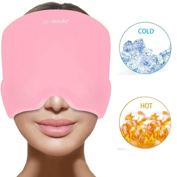 Headache Migraine Relief Cap,Gel Hot Cold Therapy Migraine Relief Cap,Comfortable & Strechable Ice Pack Eye Mask for Puffy Eyes, Tension, Sinus & Stress Relief,Pink