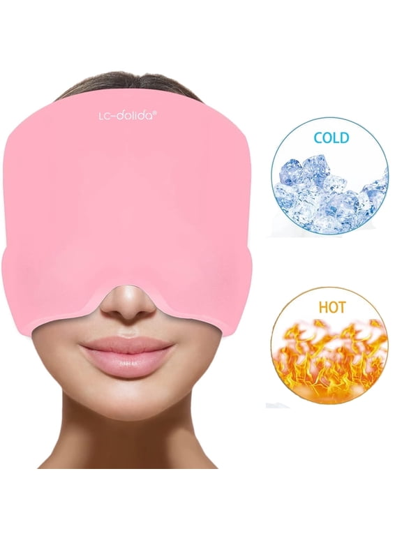 Headache Migraine Relief Cap,Gel Hot Cold Therapy Migraine Relief Cap,Comfortable & Strechable Ice Pack Eye Mask for Puffy Eyes, Tension, Sinus & Stress Relief,Pink