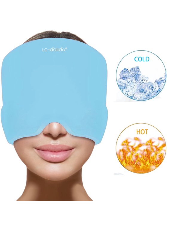Headache Migraine Relief Cap,Gel Hot Cold Therapy Migraine Relief Cap,Comfortable & Strechable Ice Pack Eye Mask for Puffy Eyes, Tension, Sinus & Stress Relief,Blue