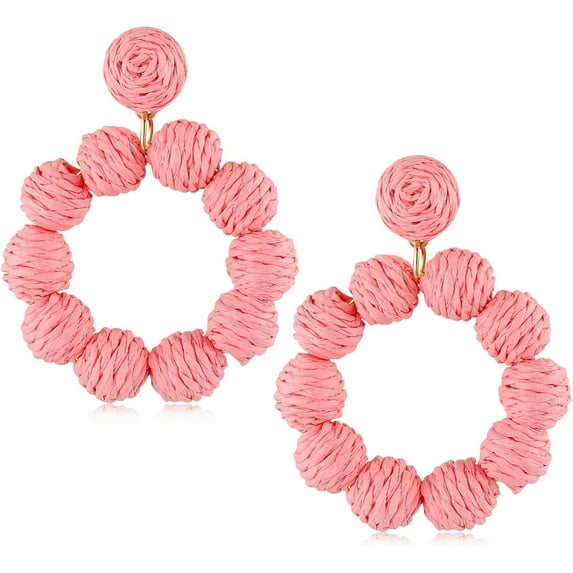 Rattan Earrings for Women Rattan Hoop Earrings Handmade Woven Straw Wicker Earrings Bohemian Statement Summer Beach Jewelry