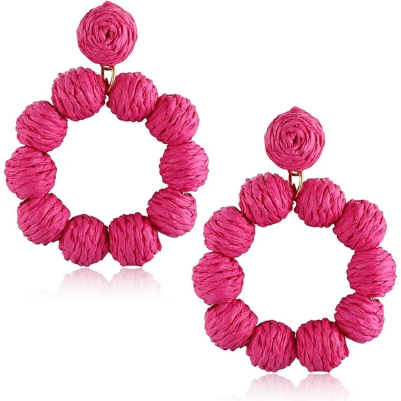 Rattan Earrings for Women Rattan Hoop Earrings Handmade Woven Straw Wicker Earrings Bohemian Statement Summer Beach Jewelry