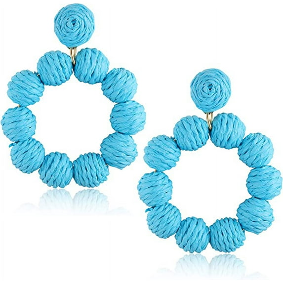 Rattan Earrings for Women Rattan Hoop Earrings Handmade Woven Straw Wicker Earrings Bohemian Statement Summer Beach Jewelry