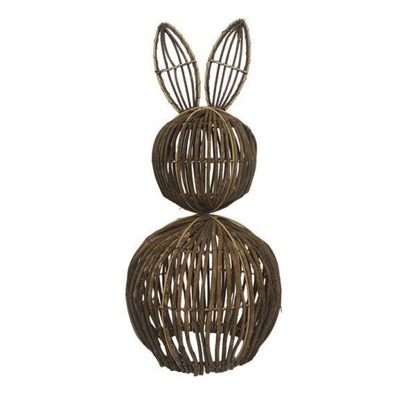 Rattan Easter Bunny Decor - 19.7" Medium Handmade Woven Wicker Bunny with Fabric Bow - Farmhouse Easter Bunny Handwoven Vine Tabletop Spring Decoration for Shelf Mantel Entryway