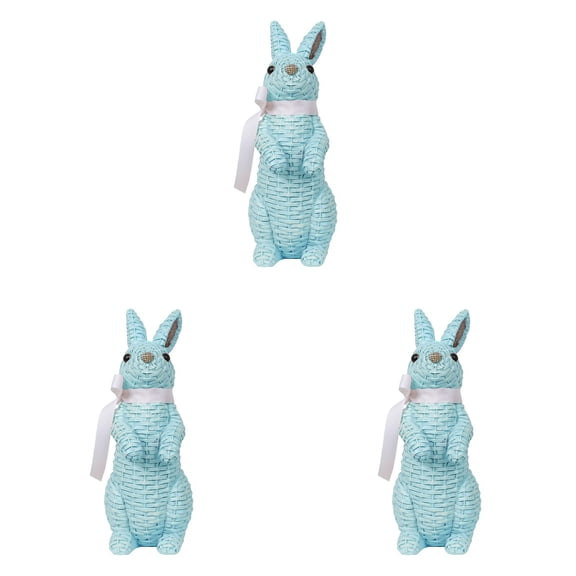 Rattan Effect Resin Bunny Easter Decor, Table Rabbit Spring Bunnies Statue Figurine, Farmhouse Home Decoration, Vine Effect Resin Rabbit Easter Decoration 8.19 Inch Family Statues, 3PCS