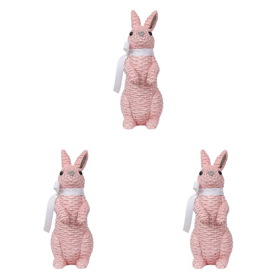 Rattan Effect Resin Bunny Easter Decor, Table Rabbit Spring Bunnies Statue Figurine, Farmhouse Home Decoration, Vine Effect Resin Rabbit Easter Decoration 8.19 Inch Family Statues, 3PCS