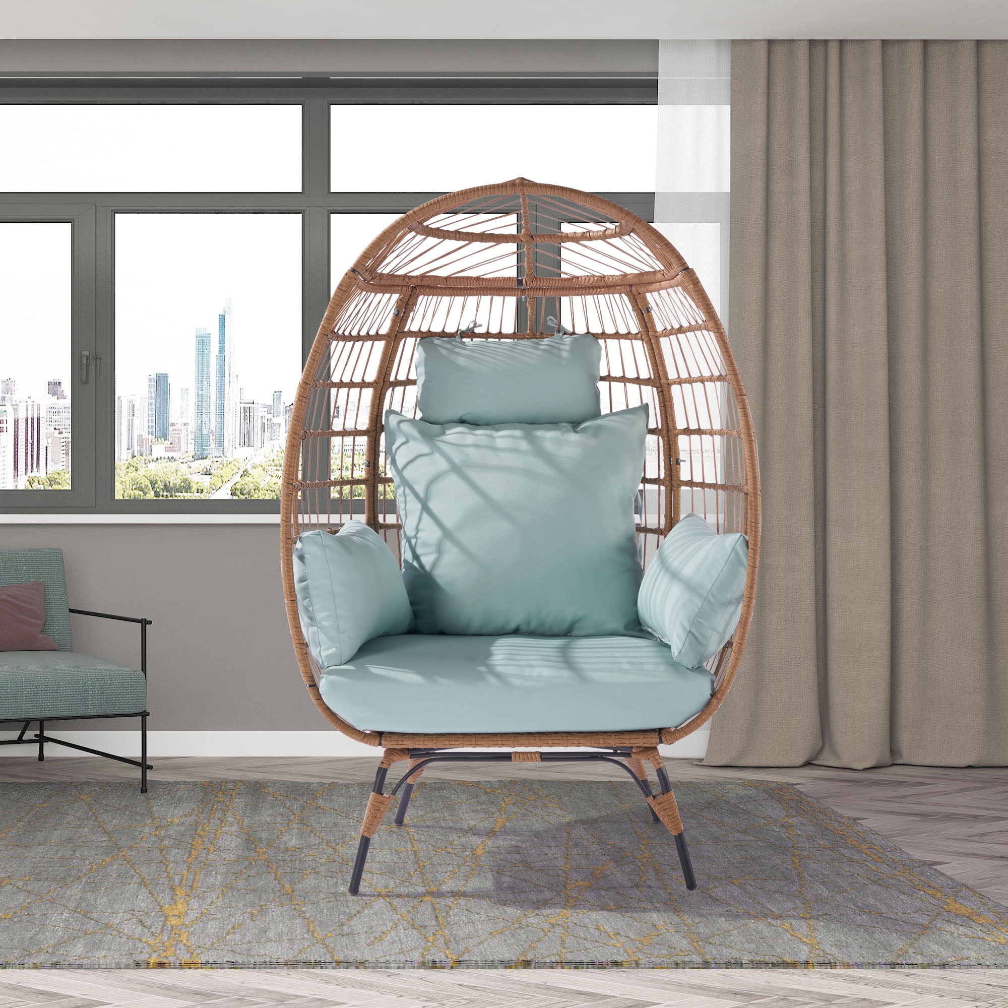 Rattan Egg Chair Outdoor Indoor Lounge Chair with Stand and Comfy