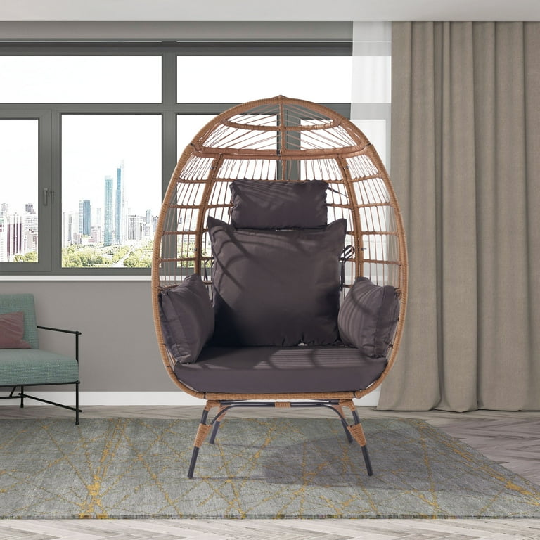 Rattan Egg Chair, Outdoor Indoor Lounge Chair with Stand and Comfy