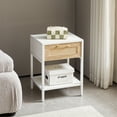 thumbnail image 1 of Rattan End Table Nightstand Set With Storage Shelf Smooth Rails Drawer Retro Night Stand Bedside Table Furniture, 1 of 9
