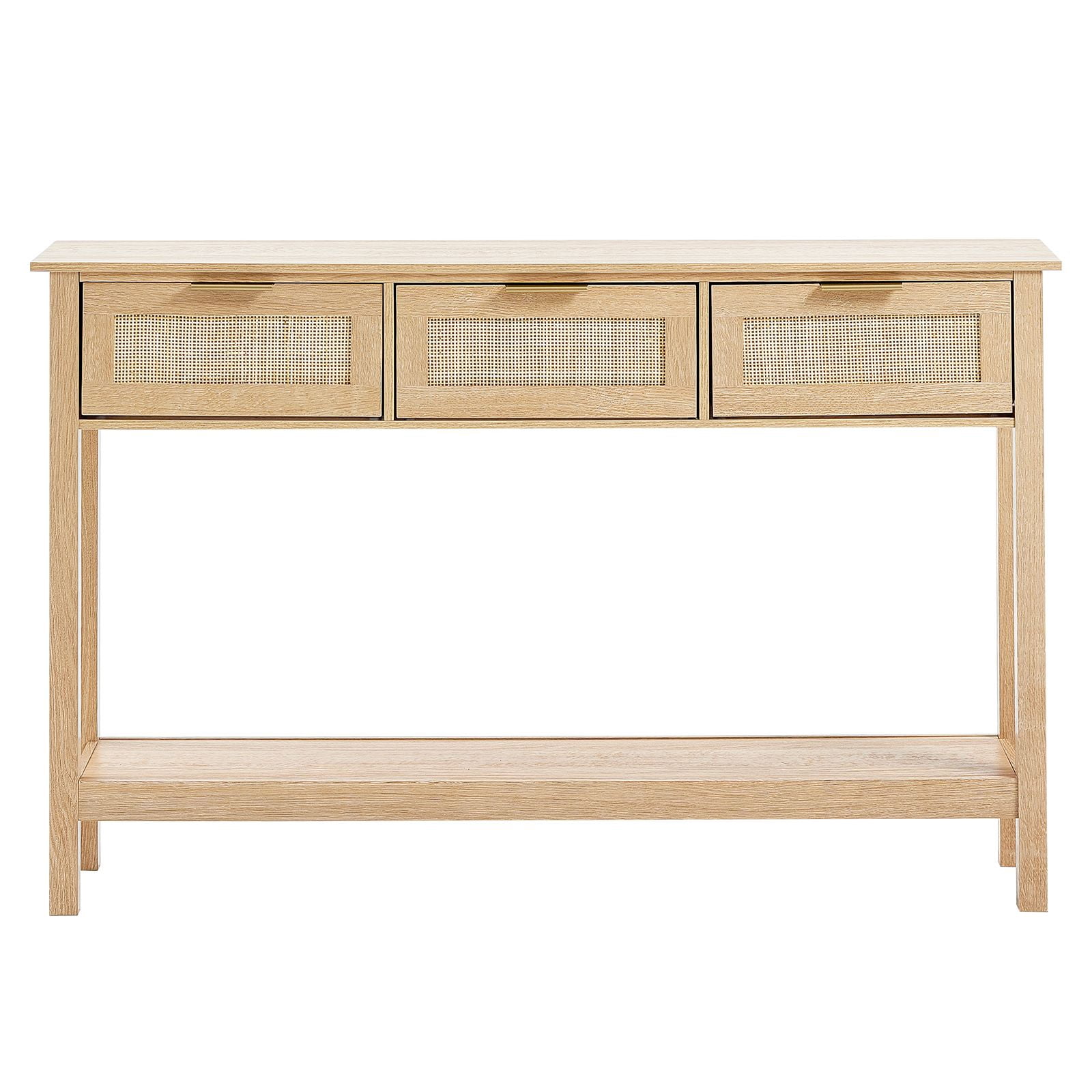 Rattan Entry Table with 3 Drawers&Sliding Door, Natural Rattan Console ...