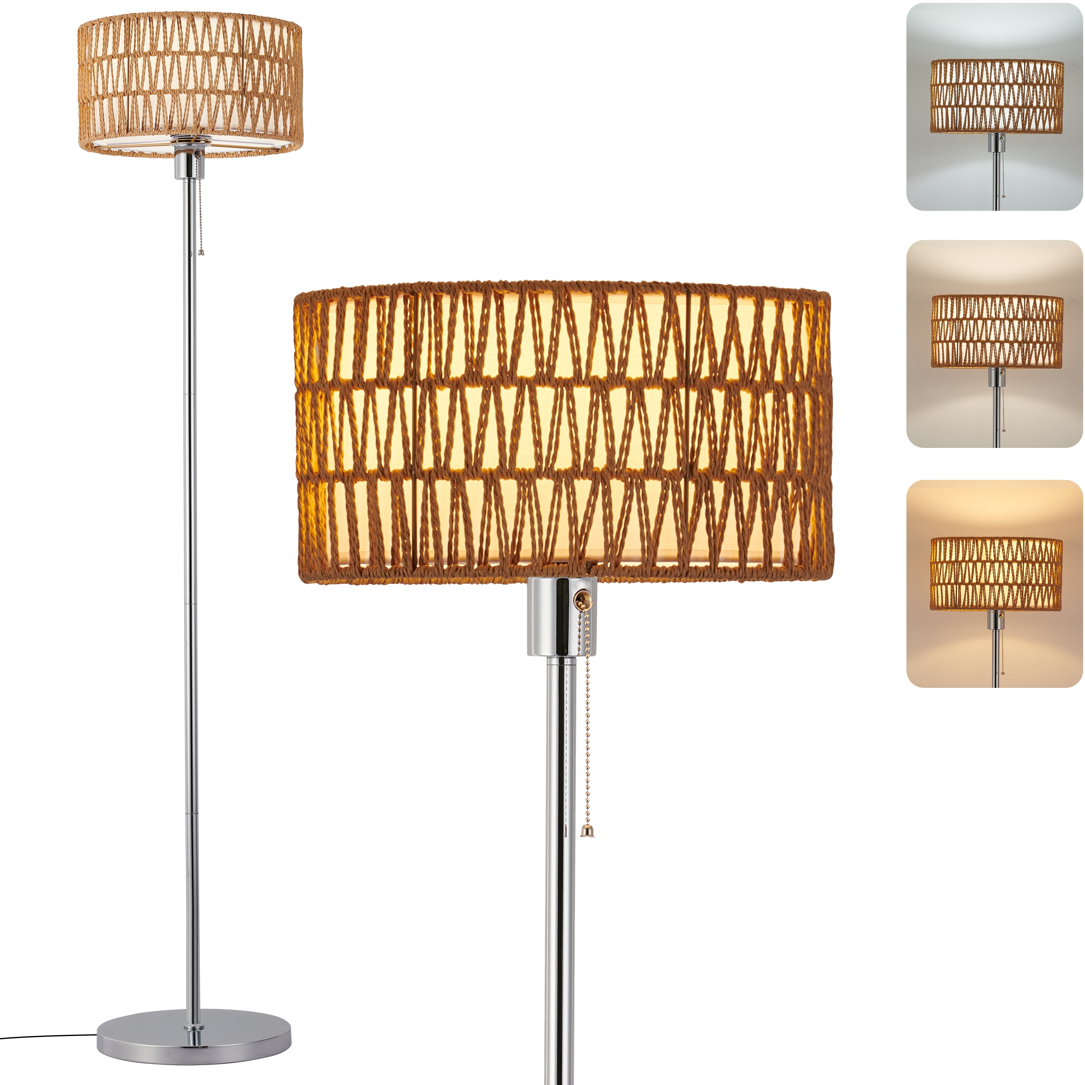 Rattan Floor Lamps for Living Room, Rattan Boho Floor Lamp, Chrome ...