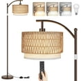 thumbnail image 1 of Rattan Floor Lamps for Living Room, Boho Standing Lamps with Rattan& Linen Double Shades, Arc Lamps Floor Standing with 9W Bulb, Foot Switch, Brown Bohemian Floor Lamps for Bedroom, Office-Drum, 1 of 15