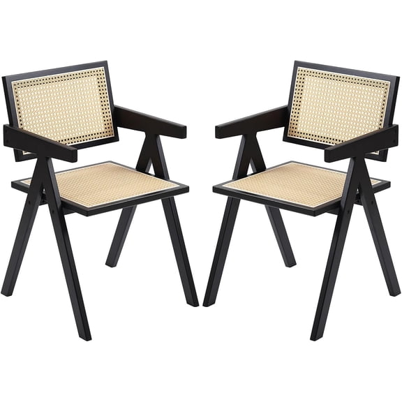 Rattan Folding Chairs Modern Mid Century Dining Chairs Set of Outdoor Bamboo Chairs for Bedroom Living Room Reading Room Dining Kitchen Walnut