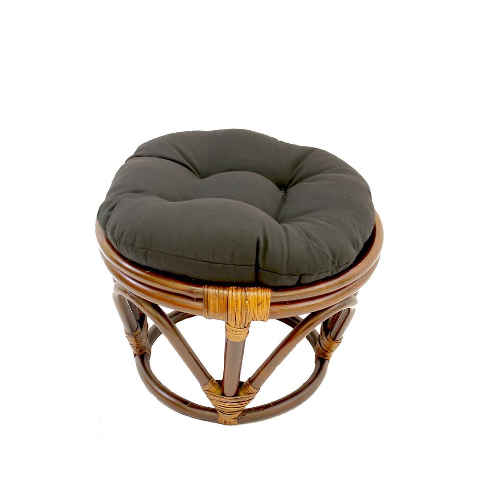 Rattan Footstool with Twill Cushion -Black