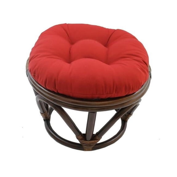 Rattan Footstool with Twill Cushion, Ruby Red