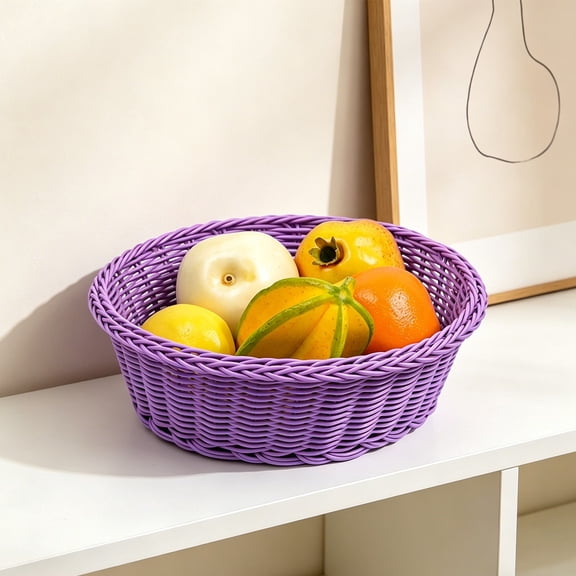 Rattan Fruit Basket Verdsylv Plastic Storage Basket - Colorful Imitation Rattan Bread Organizer & Fruit Basket, Decorative Kitchen Serving Bowl, for Home Pantry, Countertop, Parties & Classroom