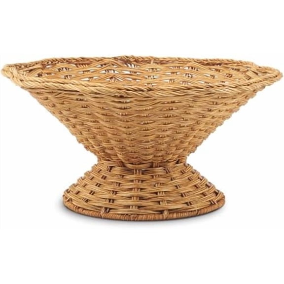 Rattan Fruit Bowl 12.6''x12.6''x6'' Large Round Decorative Kitchen Wicker Basket Wavy Rim Storage Bowl with Pedestal Base for Fruit Bread Storage Organization, Dining Table Centerpiece