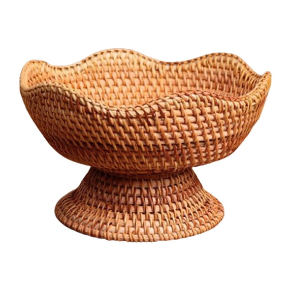 Rattan Fruit Bowl Footed Decorative Basket for Kitchen Counter