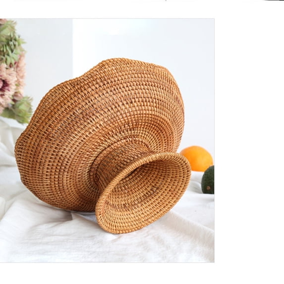 Rattan Fruit Bowl, Small Round Wicker Basket, Natural Pedestal Bowl for Fruit Bread Storage Organization, Dining Table Centerpiece, 1PC