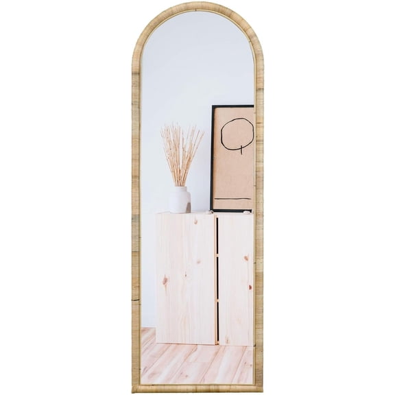Rattan Full Length Mirror, 64x 20 Full Body Mirror for Wall, Rattan Frame Boho Mirror Decor Bedroom Bathroom Checkroom Livingroom Entryway Farmhouse