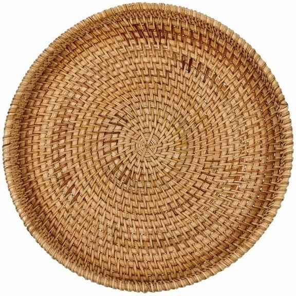Rattan Furniture Round Serving Tray – Woven Wicker Basket with Handles for Parties, Coffee Table, Breakfast, Fruit & Bread Decor