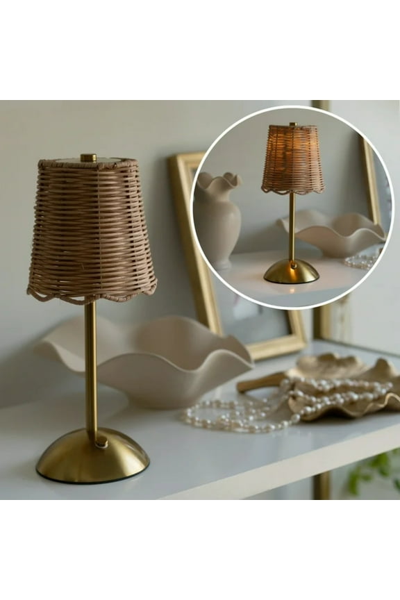 Rattan Gold-Tone Indoor Table Lamp With Touch Dimmer LED Portable Lamp For Home Decor, Usupdd 2025 Rattan Gold-Tone Indoor Table